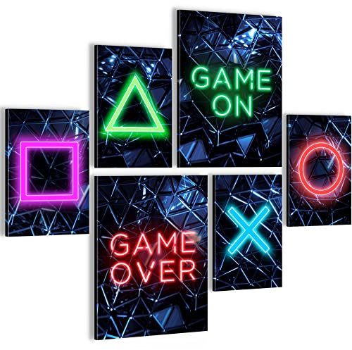 Novart Wandbilder Set Spielkonsole Gamer Gamer - KEIN EXTRA RAHMEN BENÖTIGT - Modern Deko - Kinderzimmer Junge Teenager N002663b