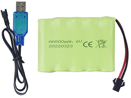 1PCS AA 6.0V 800mAh Rechargeable RC Jouet Voiture Batterie SM2P Prise RC Camion Cascadeur Voiture Pelle Jouet Voiture Batterie et Accessoires câble de Charge USB(1PCS)