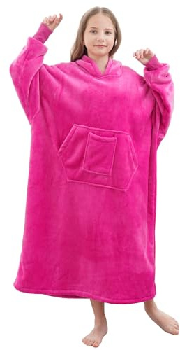 FUSSEDA Übergroße Tragbare Decke Sweatshirt, Super Dicke Warme Sherpa Fleece Kuscheldecke Hoodie mit Taschen und Ärmeln für Erwachsene und Kinder