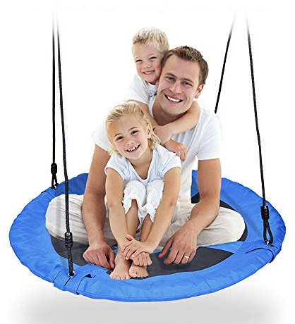 Vogelnestschaukel, rund, 100 cm, zum Aufhängen, Schaukel, Vogelnest, Höhe verstellbar 85 – 150 cm, Hollywoodschaukel für den Außenbereich, Garten, für Kinder und Erwachsene (blau)