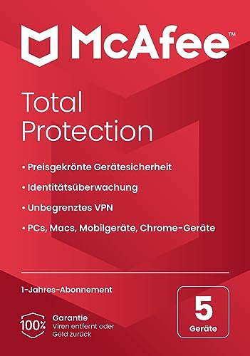 McAfee Total Protection (5 Gerät) 2025 | 12 Monate| Secure VPN, Sicherheitssoftware mit Virenschutz, Kennwort-Manager, Identitätsüberwachung | Postzustellung