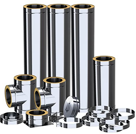 KRATKI Doppelwandiges Externes Schornsteinauskleidungssystem Für Öfen und Kamine Verformungs und Hitzebeständig 05 Cm Stahl Kompletter Satz Fundamentbefestigung fi 150 mm