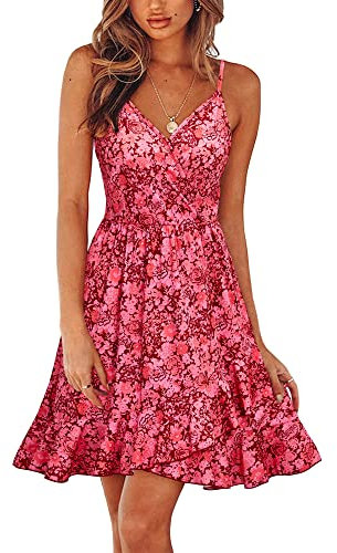 ULTRANICE Robe d'été pour Femme Col V Robe de Plage Bretelles Spaghetti réglables Robe décontractée(Floral-43,S)