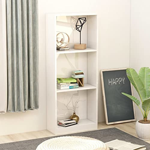 ZEYUAN Bücherregal 3 Fächer, Raumteiler Regal, Standregal, Bookcase, Bücherwand, Büroregal, Regalbrett, Hochglanz-Weiß 40x24x108 cm Holzwerkstoff
