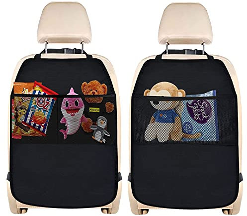 Protector de Asiento de Coche, 2 Piezas Organizador Asiento Coche para Niños con 2 Bolsillos, Protector de Respaldo de Asiento de Coche Universal para Protege los Asientos de Coche de Suciedad y Daño