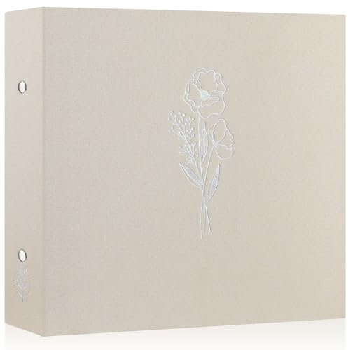 Lanpn Fotoalbum 30x30 cm, Leinen Fotobuch 3 Ringbuch Einstecken Einsteckalbum Foto Album zum Selbstgestalten 30 x 30 cm mit 30 Plastikhüllen 60 Seiten (Beige)