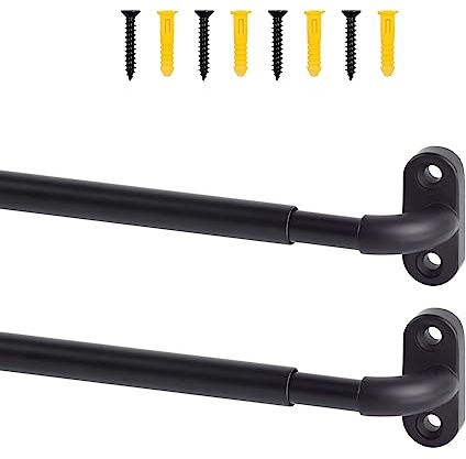 TYRON 2 Pack Screwed Sash Curtain Rod Adjustable 18-30 Inch, 3/8 In. Diameter, French Door Curtain Rods (Black)