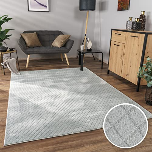 Paco Home Teppich Wohnzimmer Schlafzimmer Kurzflor Skandinavisches Boho Design Geometrisches Rauten Muster 3D Effekt Einfarbig, Grösse:80x150 cm, Farbe:Grau
