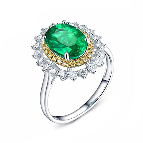 Anillos Mujer Esmeralda, Anillo Vintage Flor Ovalada Oro Blanco 18K 2Ct Verde Forma Oval 0.81Ct Moissanita Blanco Talla 20 Ajuste Cómodo