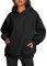 Trendy Queen Damen-Kapuzenpullover, übergroß, Fleece, langärmelig, Pullover, Herbst-Outfits mit Tasche, Schwarz, S
