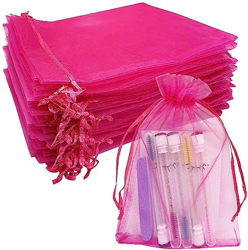 Jexila Organza-Beutel mit Kordelzug, 12,7 x 17,8 cm, Hot Pink, 100 Stück