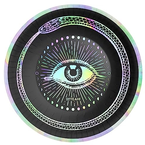 PARTYLOSOPHY Lot de 6 bols ronds jetables en carton de 350 cc effet irisé avec dessin d'oeil thématique ésotérique - Décoration de table Halloween, Halloween ésotérique, table ésotérique Halloween.