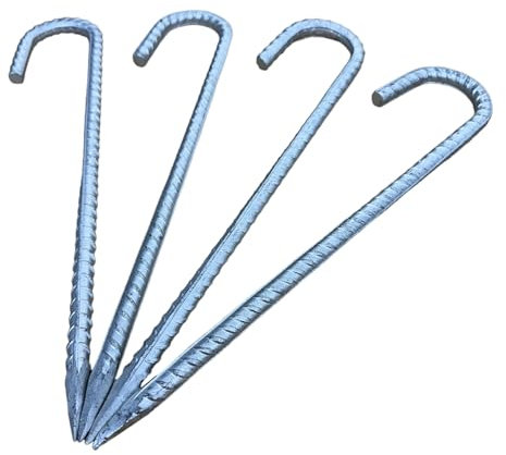 Peggi Strong Anchor Tent Pegs - 4 Pack - Hard Wearing Rebar Metal Heavy Duty - H 300mm x 10mm Anchor Design for An Ultra Secure Hold for Tents, Awning & Outdoor Adventures in any Ground Type