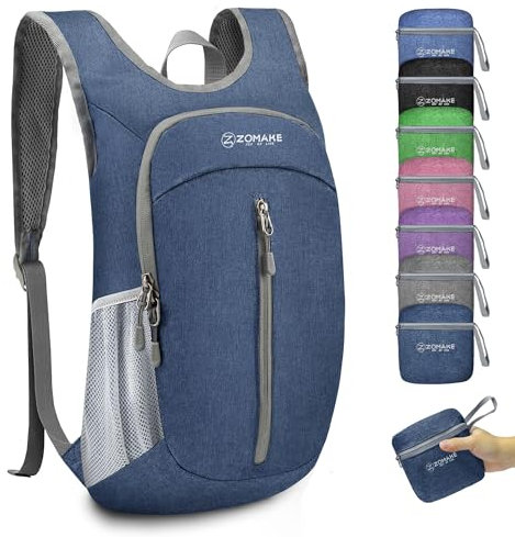 ZOMAKE Tasche 10L Faltbarer Rucksäcke Kleiner Tagesrucksack für Wandern Reisen und Städtetrips,Mini Leichter Rucksack für Damen Herren Kinder und Jugendliche(Saphirblau)