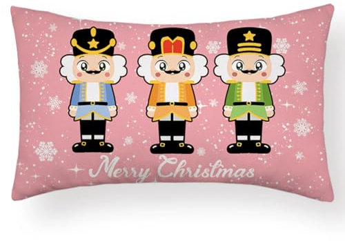 JOJOGOGO Rosa Nussknacker, Weihnachtsdekoration, Merry Christmas, Lendenkissenbezug, 30,5 x 50,8 cm, eine Packung, hellrosa Nussknacker, Lendenkissen für den Innenbereich, Couch, Sofa und
