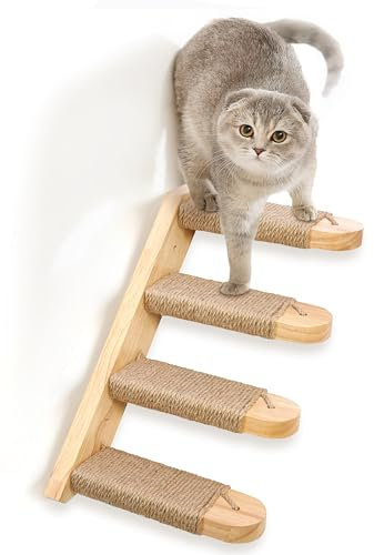 HOME FOOTPRINT - Escalera para Gatos Reversible - Trepador para Gatos - Rascador de Pared para Gatos Grandes y Pequeño - Escalon de Madera con Juguete Rascador - (Escalera)