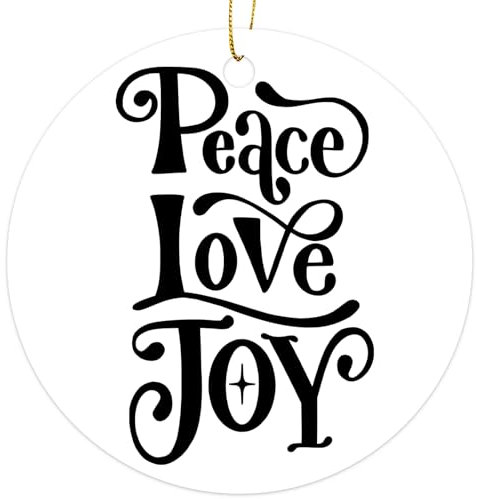 Peace Love Joy Ornament – Weihnachtskugeln Christbaumkugeln – Weihnachtsorange – Weihnachtsbaumschmuck – lustige 2023 Weihnachtsdekoration – 7,6 cm rundes PVC-Ornament – gedruckt in den USA AAO210