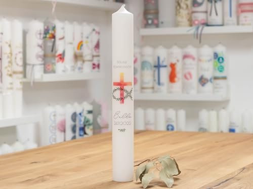 meinkerzenshop Kommunionkerze mit Designdruck Bella personalisiert mit Name und Datum, individuell für Junge und Mädchen