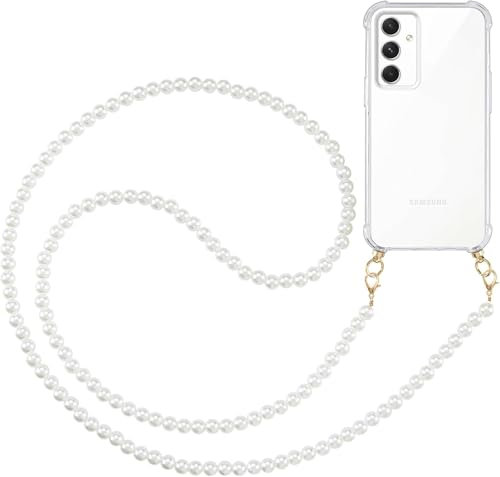 Pnakqil Handykette Perlen für Samsung Galaxy A34 5G 6.5 Handyhülle mit Band, Halsketten HülleTransparent Silikon TPU Weich Stoßfest Kordel Umhängeband Turmkette Halskette Chain Handy