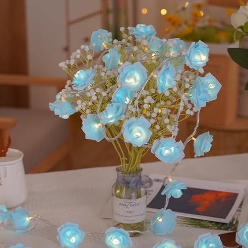 ZVO Guirlande Lumineuse à LED - Roses, 3 m Guirlande Lumineuse Fleur Piles avec 20 LED, Guirlande de Fleurs à suspendre pour Mariage, Chambre à coucher, Décoration de Noël (Bleu)