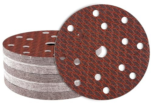 50Stk Schleifpapier 150mm Klett, 40/80/120/180/320 Körnung 15 Loch, Rotes Schleifscheiben Set für Exzenterschleifer