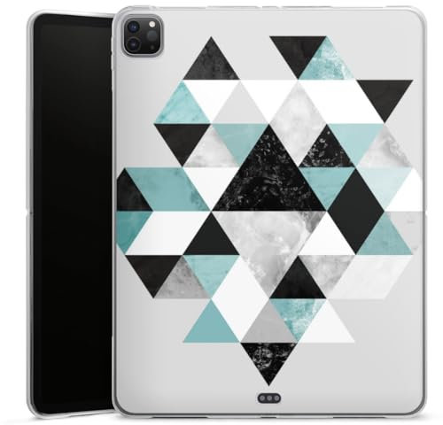 DeinDesign Coque en Silicone Compatible avec Apple Apple iPad Pro 12.9 5. (2021) Coque Coque pour Tablette Graphique Turquoise Triangles