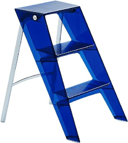 Klappleiter, Transparent, Tragbar, Mehrzweckplattform, Dreistufige Trittleiter, Geeignet Für Büro-blumentopf-ausstellung, Multifunktionale Dreistufige Leiter, Klappleiter, Tragbare Klapple(Color:Blau)