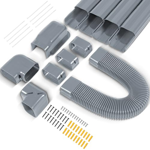 KuriProtect Dekoratives PVC-Linien-Set, Abdeckungs-Set für Mini-Split-Linien-Set, Abdeckungs-Set für Klimaanlage und Wärmepumpe, 10,2 cm breit, 4,5 m (grau)