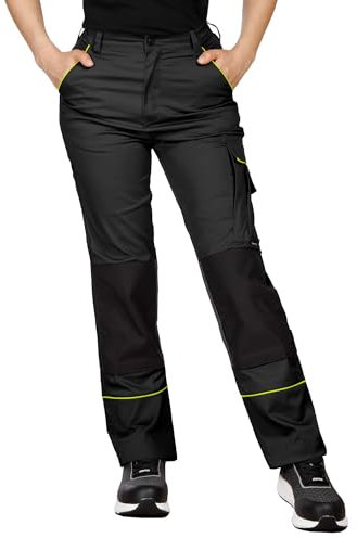 Stenso Bella Arbeitshose Damen Cargohose Damen Mit Stretch, Elastischem Bund, 2 Vordertaschen, Cargotasche, 2 Gesäßtaschen, Werkzeugtasche, Knieverstärkung, Cordura-Verstärkungen - Schwarz 46