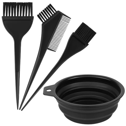 GAOHUI 4Pcs Hair Dye Bowl and Brush Kit, Double Sided Hair Dying Brushes Tint Comb Set, Diy Salon Hair Dye Brush and Bowl Set with Foldable Hair Dying Mixing Bowl