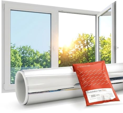 Solar Systems Hitzeschutzfolie Fenster Außen Silber 152 x 100 cm | Spiegelfolie für Außen mit Komplettset. Reduziert Hitze und Blendung. Schützt vor Wärmeverlust.