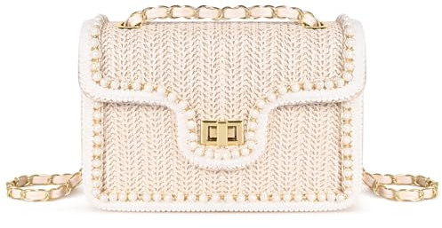 OWGSEE Stroh-Umhängetasche für Damen, Sommer, Perlenstroh, Clutch, Geldbörse, gewebte Umhängetasche, Urlaubshandtaschen