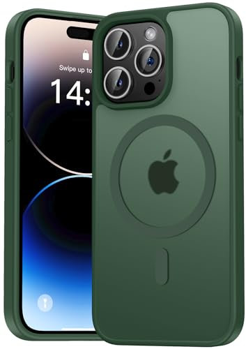 Natiiozie Magnetisch Hülle Kompatibel mit iPhone 14 Pro Max, Matt Handyhülle Kompatibel mit MagSafe, Stoßfest Kratzfest Schutzhülle Nie Vergilbung Rückseite Dünn 6.7 Zoll Case Grün