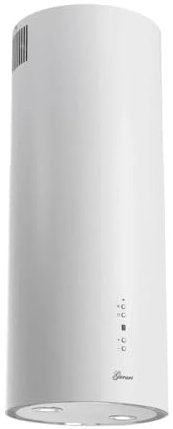 GURARI Inselhaube GCH I 385 36 WH Prime N, Runde Insel Dunstabzugshaube 36 cm, Weiß, Deckenhaube, 1000m³/h, 4 Stufen,Display, LED Beleuchtung