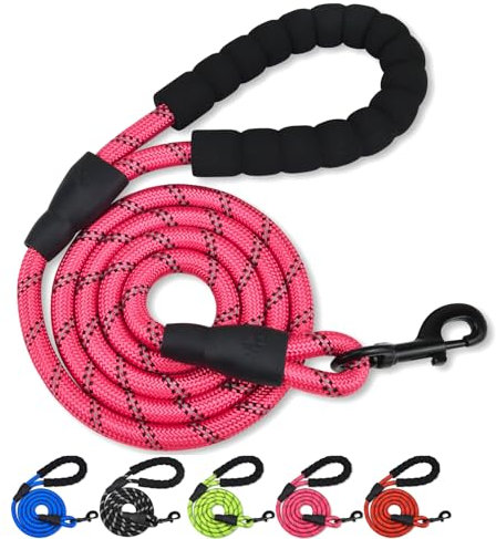 Rope Dog Lead with Soft Padded Handle and Carabiner Clip, Training Lead for Dogs Reflective Dog Lead and Multi-Colour for Puppy, Small, Medium, Large Dog (Rose Red, 200 * 1.2 cm)