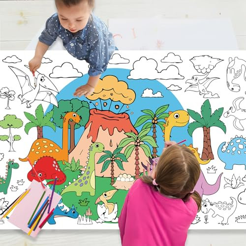 31x72 Zoll Tischdecke zum Ausmalen Kinder,Ausmaltischdecke Dinosaurier,Dinosaurier Poster zum Ausmalen,Poster zum Ausmalen des Dinosaurier,Papier Dinosaurier Bemalbare Tischdecke für Kindergeburtstag
