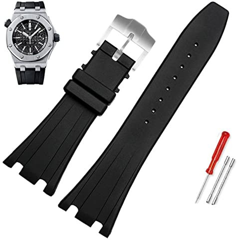 CWLPSL 28mm Schwarz Weiches Silikon Gummi Uhrenarmband Armband Armband Für AP ROYAL Oak Armband Gürtel 40mm 42mm