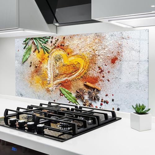 ARTHUB® Küchenrückwand aus Glas 60x120 cm, 5mm ESG | Spritzschutz, Glasplatte, Herdspritzschutz, Wandschutz für Herd, Hartglas, Lebensmittel, Gewürze, Heart Spice Powders