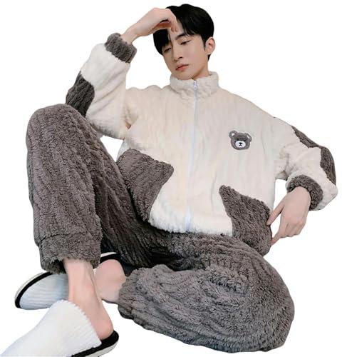 LYBQFZ Pigiami da Uomo Piccola Inverno da Uomo Set Ad Addensamento del Pigiama Morbido con Cerniera Calda -24-XL