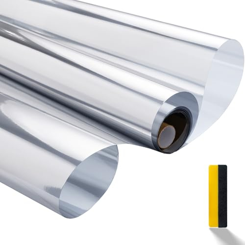 Zindoo Hitzeschutzfolie Fenster Sonnenschutzfolie Silber 105 x 200 cm | Spiegelfolie mit UV-Schutz und Sichtschutz tagsüber, selbsthaftend ohne Kleber, abnehmbar für Wohnzimmer und Büro