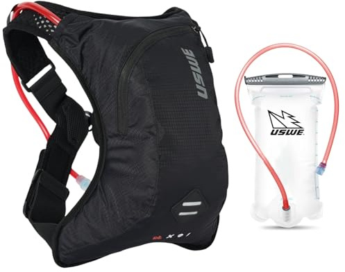 USWE Outlander XC 4L Trinkrucksack, Laufen, Wandern, Trinkrucksack mit Wasserblase (1,5 l, Hydropack für Damen und Herren, Rucksackausrüstung und Ausrüstung für Radfahren, MTB (Schwarz, 4L)