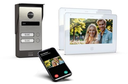m-e ALLVISO Videotürklingel mit 2 Draht IP BUS-Technik I Aufputz-Außenstation mit 160° Weitwinkel-Kamera I 7 Zoll Monitor Innenstation mit WLAN I kostenlose Handy App, Türsprechanlage 2 Familienhaus