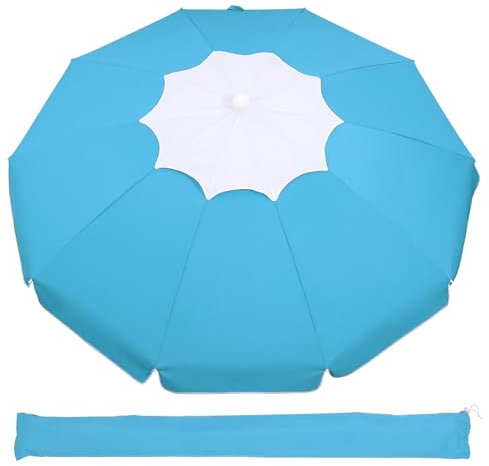 OHPHCALL Parasol de Plage 6.5FT/200cm - Parasols Terrasse Éxterieur Anti UV et Vent avec Tube Inclinable en Pétales pour Plage Piscine Voyage (Bleu Lac)