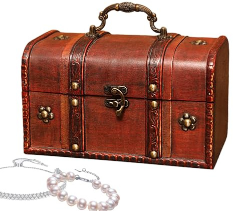 Antike Schmuckschatulle – Retro-Schmuckschatulle aus Holz mit Schloss, rote Vintage-Schatulle | Mehrzweck-Schmuckschatulle für Münzen, Halsketten, Ohrringe, Ringe, Andenken, Schminktisch-Dekoration, G