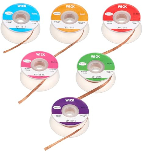 6 Pcs Solder Wick Suction Welding Wire Copper Wire Braid Remover No-Clean Flux Wick Braid Remover Desolder
