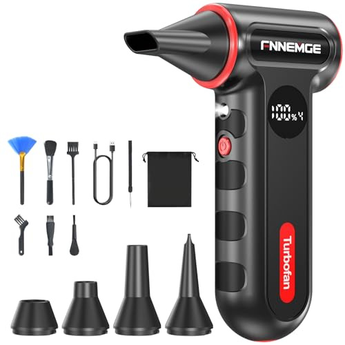 FNNEMGE Soplador de Polvo Eléctrico con 220000 RPM, 12000mAh Soplador Aire Comprimido Ajustable de 4 Velocidades, Carga Rápida, con Luz LED. Adecuada en Oficina, Coche, Exterior y Casa