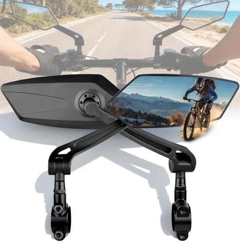 Fahrradspiegel, 2 Stuck 360° Drehbar Klappbar Fahrrad Rückspiegel, HD Kratzfeste Glaslinse E-Bike Spiegel, Universal Sicherer Rückspiegel für 20-24mm, Fahrrad Spiegel für Ebikes, Motorrad, EScooter