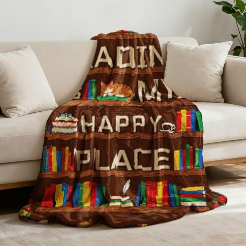 GLOBLELAND Geschenk Decke 150x130CM Bücherregal Mama/Papa Geschenk Geburtstagsgeschenk Geschenke für Frauen Männer Bücher Katzen Lesewörter Wohn-Decke Flanell Kuscheldecke