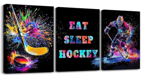 Homemissing Eishockey 3er Poster Set 30x40cm für Wohnzimmer Schlafzimmer lebendige bunte Bild Wandbilder für Badezimmer Sport Thema Kinder Jungen Mädchen Hockey Liebhaber Geschenk