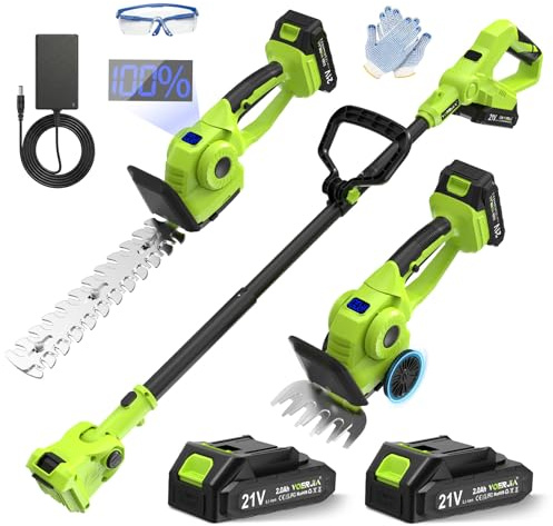 VOERJIA 4-in-1 Akku Grasschere & Strauchschere mit 115cm Verlängerungsstange (165cm Reichweite), 21V Gartenschere mit Rollen, 650W, 180° verstellbar, 2 Akkus – für Rasenkanten, Hecken & Formschnitt